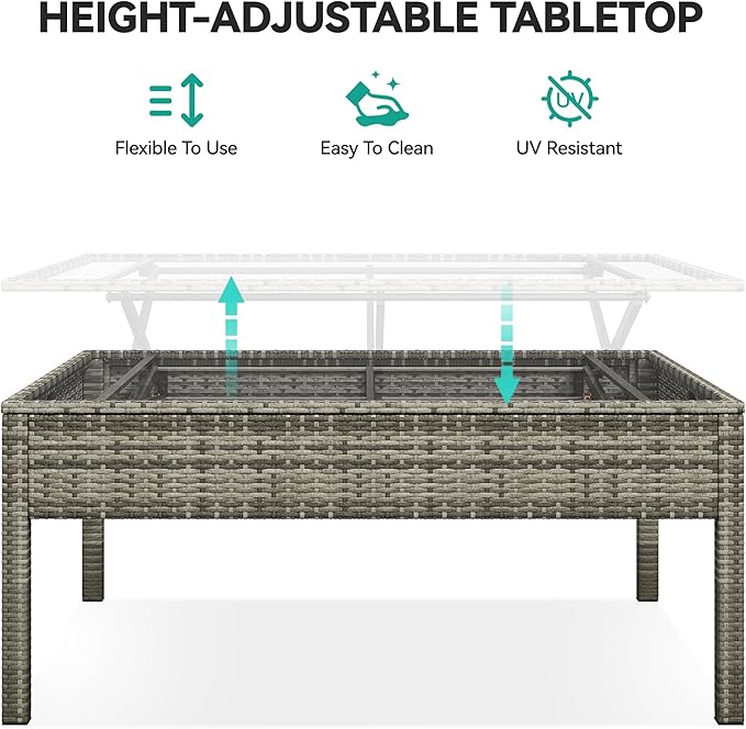 YITAHOME 9-Piece Patio Furniture Set, All-Weather Wicker Outdoor Sectional Sofa with Lift-Top Table & Ottoman, Patio Conversation Set for Deck, Backyard, Porch - Gray Gradient