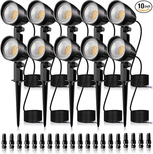 MEIKEE 15W 1500LM Low Voltage Landscape Lighting 12-24V Warm White LED Landscape Lights IP66 Waterproof Outdoor Garden Spotlights Pathway Tree Wall Fence Flood Lighting(10 Pack)