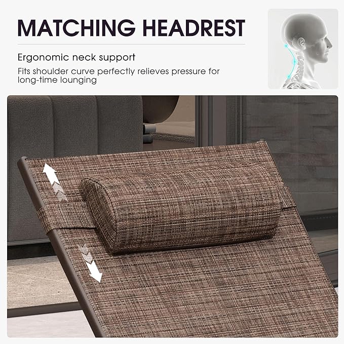 PURPLE LEAF Outdoor Chaise Lounge Chair Set of 3 Patio Pool Lounger Bronze Aluminum Chairs with Side Table Adjustable Tanning Recliner for Outside Backyard Yard Deck Balcony Beach Brown