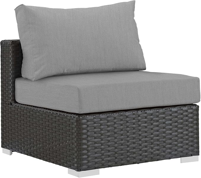 Modway EEI-1854-CHC-GRY Sojourn Wicker Rattan Outdoor Patio Sunbrella Fabric, Armless Chair, Canvas Gray