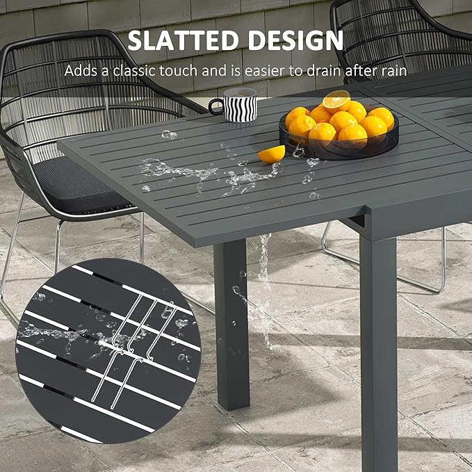 Outsunny Expandable Patio Dining Table for 4-6, 35.5" -70.75" Aluminum Extendable Outdoor Dining Table, Square/Rectangular Patio Table for Garden, Backyard, Poolside, Deck, Gray