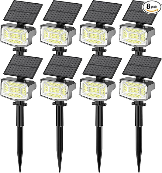 Solar Spot Lights Outdoor, 92 LEDs Landscape Lighting with 3 Lighting Modes and Auto On/Off, IP67 Waterproof Spotlights, Outdoor Solar Lights for Yard Garden, 8 Pack (Cool White)
