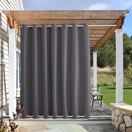 NICETOWN Outdoor Curtain for Patio Waterproof Public Separator, Rustproof Top & Bottom Grommet Windproof Thermal Insulated Blackout Privacy Outdoor Drape for Gazebo, Grey, 1 PC, W100 x L95