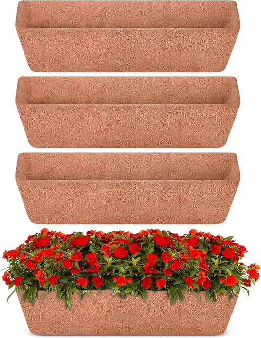 Halatool 4 Pack 24 Inch Window Box Liners, Pre-Formed Coco Fiber Replacement Liner, Natural Coconut Coir Planter Liners for Wall, Hanging Basket, Flower Pot, Fence and Railing