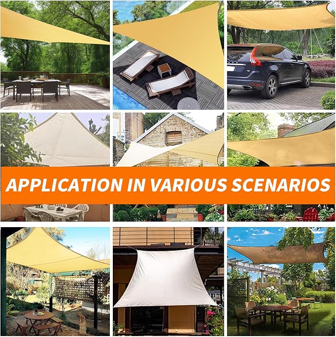 Sun Shade Sail Upgraded with High-Strength Steel Cable Edges 12' x 16' Sand Rectangle, Heavy Duty UV Blockage Outdoor Cover with Steel Wire Edges for Outdoor Patio Garden Backyard