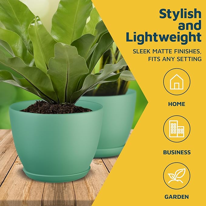 Planter Pots with Drainage Holes - Lightweight, Durable, & Space-Saving Pots for Indoor and Outdoor - Versatile Functionality, Simple Modern Design, Set of 10 Plastic Planter Pots Mint