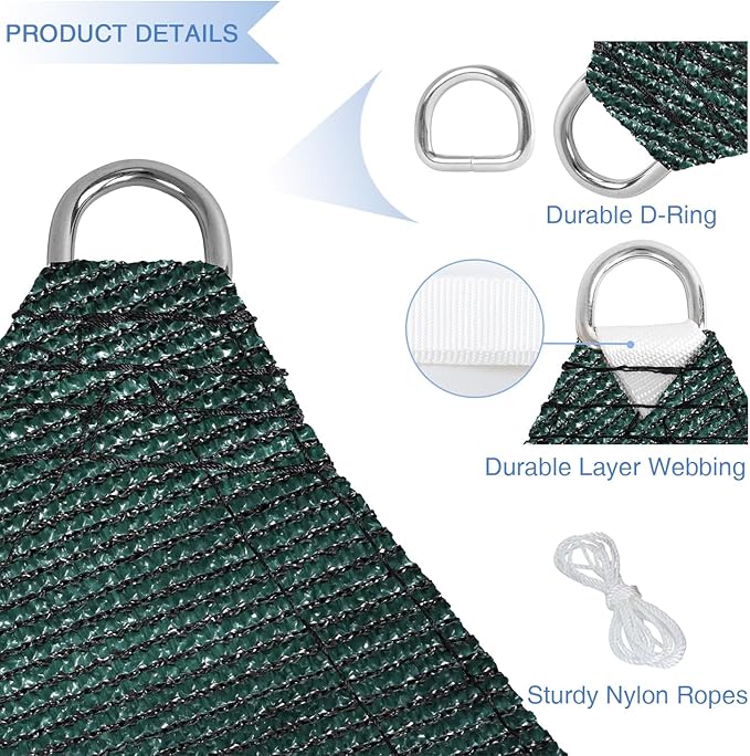 E&K Sunrise 16' x 16' x 16' Sun Shade Sail Triangle Canopy Shade Cover UV Block for Patio Backyard Garden Outdoor (Green)