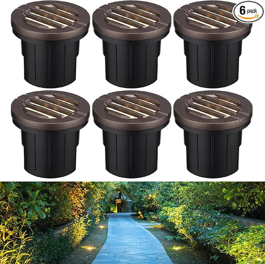 LEONLITE Dia. 4 Inch Well Lights Landscape LED In Ground, Grated Top, 3000K Warm White, 12-24V AC/DC CRI90 Low Voltage Garden Landscaping, Oil Rubbed Bronze Aluminum Housing, Pack of 6