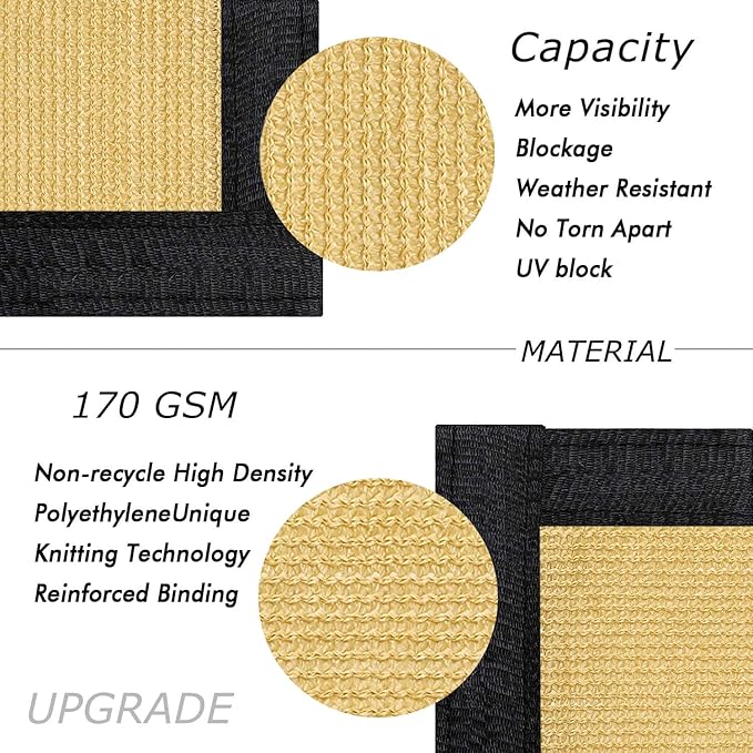 UPGRADE Privacy Fence Screen 4'x33' Sand Outdoor 90% Visibility Blockage 170 GSM Mesh Shade Cover Panels for Backyard,Balcony,Home Decoration with Zip Ties,Customized Avaliable