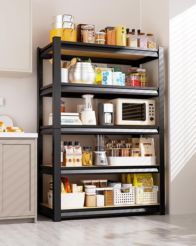AOAORRG Set of 5 Garage Shelving Heavy Duty Storage Shelves, Metal Adjustable Shelving Unit, Utility Garage Organizer Shelf for Basement, Pantry, Kitchen, Warehouse, 15.7" Dx33.5 Wx35.4 H, Black