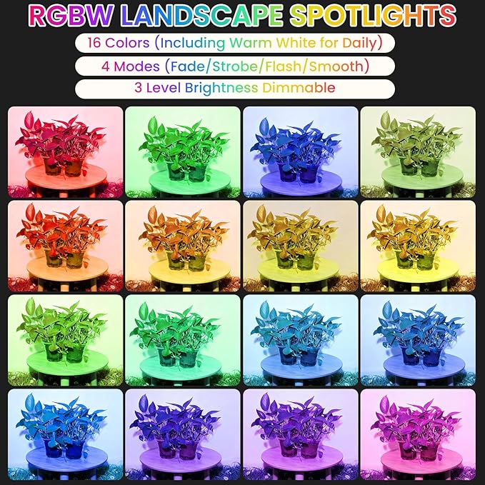 Multi Colored Spotlights Outdoor: RGBW LED Spot Light Plug in 120V Remote Control 16 Color Changing Landscape Light Spot for Lawn Yard Garden Outside Path Tree Holiday Décor, 4 Pack (RGB+Warm White)