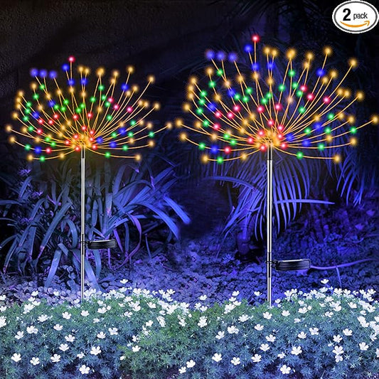 YOTOZU 2 PCS Solar Firework Light, Outdoor Solar Garden Decorative Lights 120 LED Powered 40 Copper Wires String DIY Landscape Light for Pathway (Multi-Color)