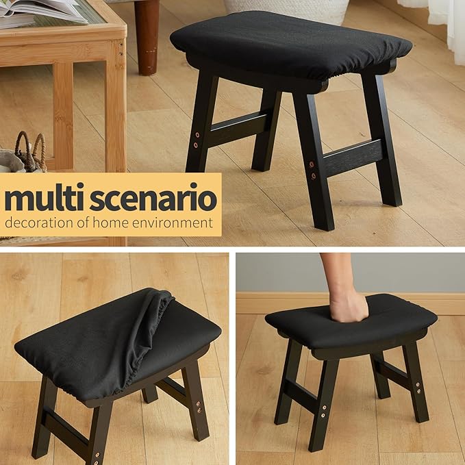 Foot Stool Ottoman Foot Rest Under Desk,Small Stool for Living Room, Bedroom and Kitchen (Black Legs - Black Stool Surface)