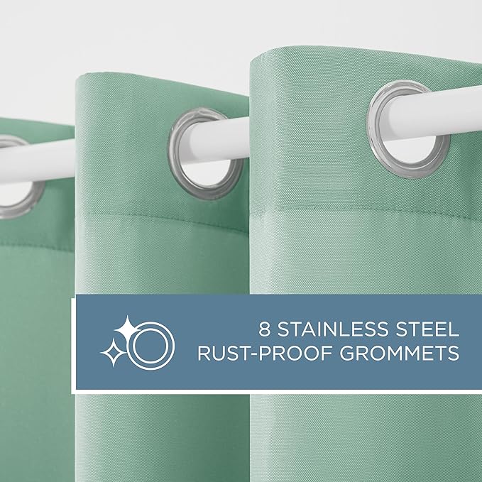 TOWN & COUNTRY BASICS Cabana Solid Heavyweight Indoor Outdoor Curtains, Light Filtering Opacity with Grommet Top, Water Repellent, 2-Pack Set, 54"x108", Seafoam