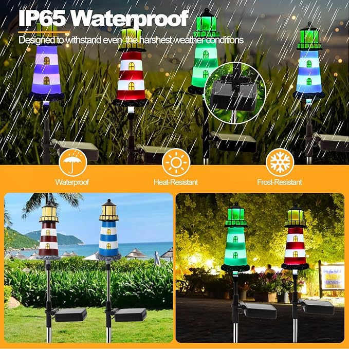 Lighthouse Outdoor Solar Lights, 2 Packs Outdoor Waterproof, Solar Trail Lights Decor Your Garden Lighthouse, Flower beds, Patio Lights walkways Garden Decor for Outside