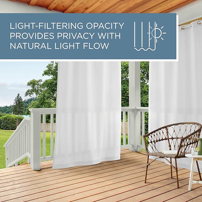 TOWN & COUNTRY BASICS Cabana Solid Heavyweight Indoor Outdoor Curtains, Light Filtering Opacity with Grommet Top, Water Repellent, 54"x84", Winter White (Pack of 12)