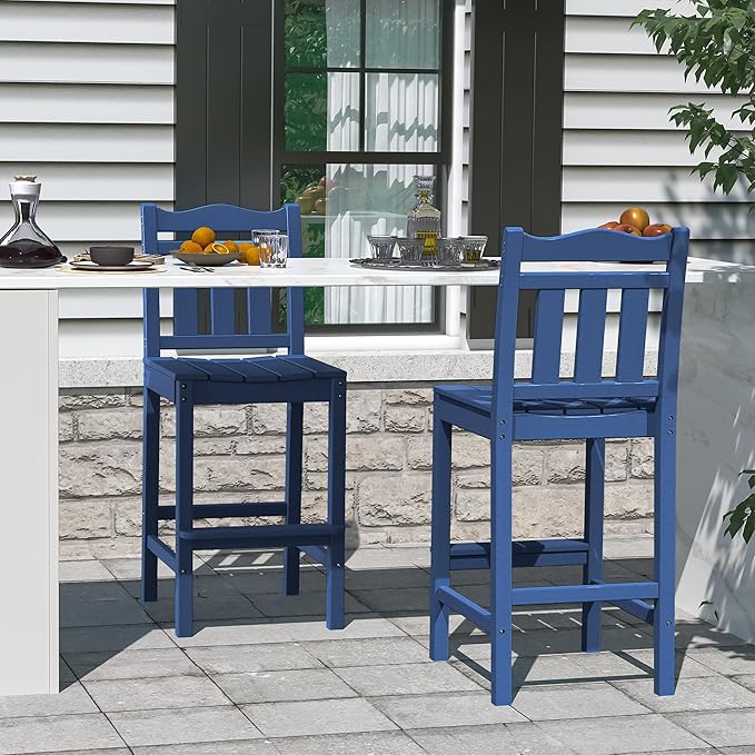 nalone Outdoor Bar Stool, HDPE Tall Adirondack Chair Bar Chair, Weather Resistance Bar Height Chairs for Balcony, Garden, Yard, Backyard (Navy Blue, Bar Chair)