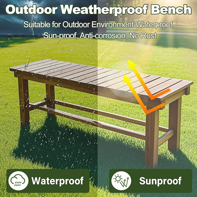 35.4'' Outdoor Garden Benches Weatherproof Patio Bench Two-Person Seat Backless Bench Wood Bench with Slatted High Temperature Bench for Front Porch Backyard (Upgraded to Prevent Fading)