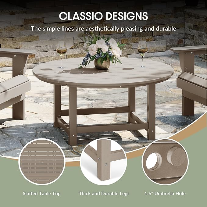 WestinTrends Malibu Low Outdoor HDPE Round Patio Coffee Table, Weathered Wood