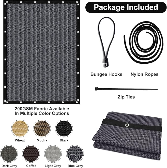 Artpuch 90% Sun Shade Cloth, 3 x 8 FT Pergola Shade Cover Canopy with Grommets, Sun Screen Fabric Tarp for Patio, Outdoor, Garden, Backyard, Dark Grey