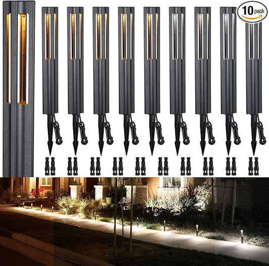 LEONLITE 5CCT 10-Pack Low Voltage Landscape Pathway Lights, Update 1800K2700K3000K4000K5000K Selectable, LED Bollard Path Light, 3W Outdoor Landscape Lighting for Driveway, Aluminum, 12-24V, ETL, IP65