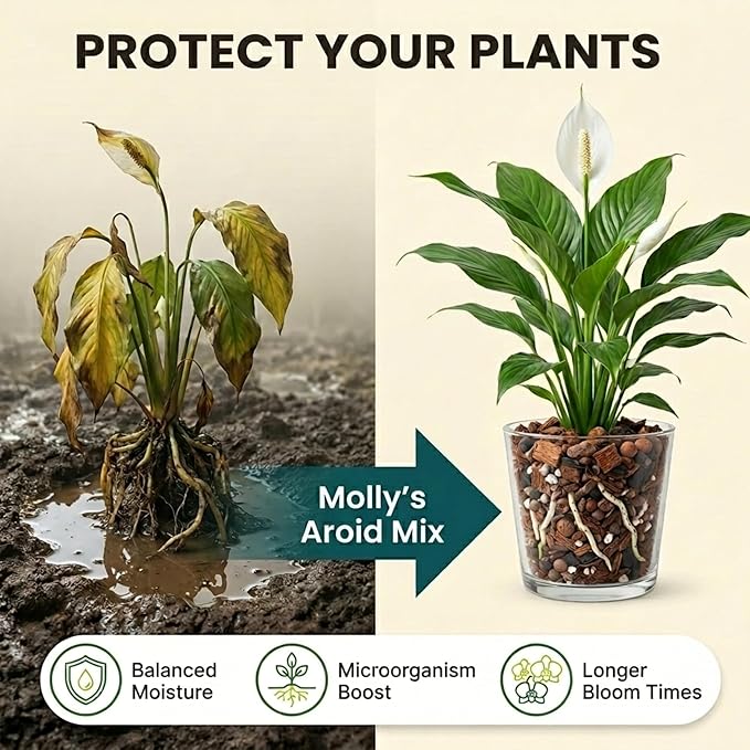 Molly's Aroid Mix - Premium Soilless Potting Mix for Houseplants - Fast Draining, Chunky & Easier to Water vs. Soil for Indoor Plants - with Bark, Coco Chips, Worm Castings, Mycorrhizae 5 Dry Quarts