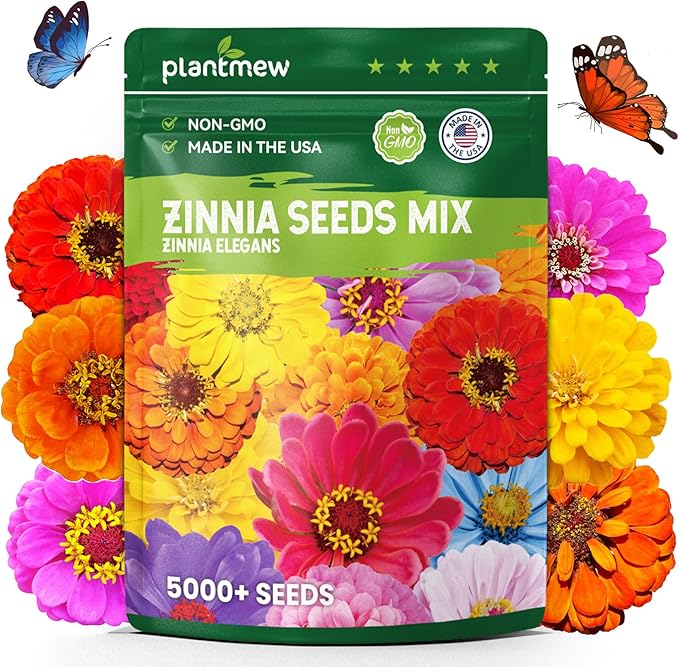 5000+ Zinnia Seeds Flower Seeds for 2026 Planting, 1.5 Oz, 5 Varieties (Pink, Yellow, Orange, White, Purple), 40G Mixed Colors and Large Blooms, Open Pollinated - Bulk (1.5 Ounce Pouch)