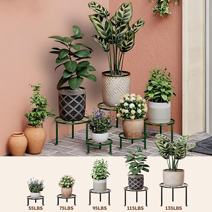 5 Pack Metal Potted Plant Stand Small Flower Pot Holder for Indoor and Outdoor Round Flower Pot Support Rack Plant Stands for Multiple Plants