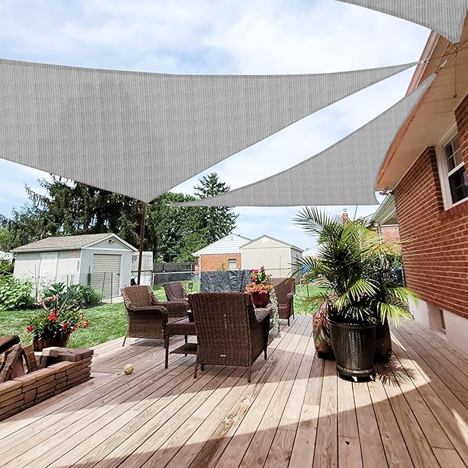 Patio Paradise 10' x 10' x 10' Sun Shade Sail Triangle Canopy Shade Cloth Fabric Sunlight Block Patio Pergola Cover HDPE Deck Awning for Outdoor Backyard Roof Shading, Gray