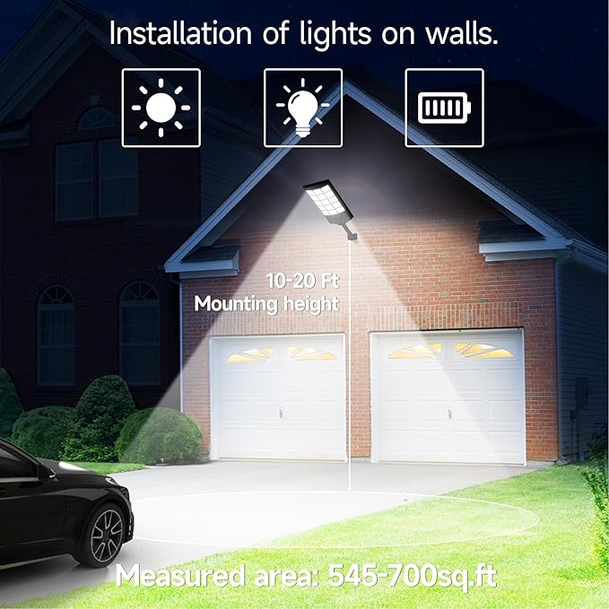 Solar Lights Outdoor Waterproof, 6500K Dusk to Dawn Solar Street Light Motion Sensor with Remote, LED Security Flood Light for Outside Garden Yard Path, Oudoor Parking Lot Lights, 4PACK