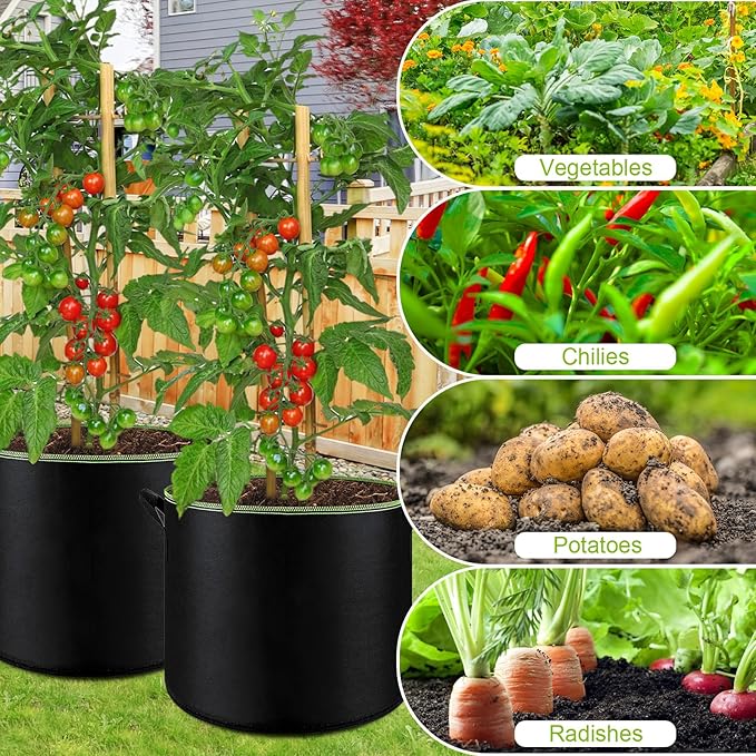 6-Pack 5 Gallon Grow Bags - 300G Heavy Duty Aeration Fabric Pots with Handles,Thickened Nonwoven Planter Bags for Vegetables Flowers Fruits