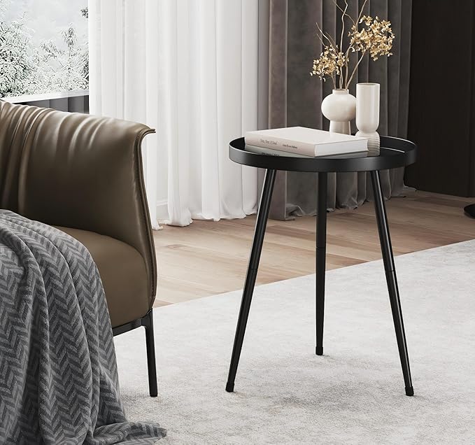 SYQ Round Metal Side Table Small End Table for Indoor Outdoor, Mid Century Modern Decor, Simple Circle Accent Table for Living Room Bedroom Bathroom Office All Matte Black