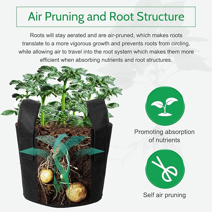 JERIA 12-Pack 5 Gallon Grow Bags, 300G Thickened Nonwoven Garden Pots,Heavy Duty Fabric Pots with Reinforced Handles