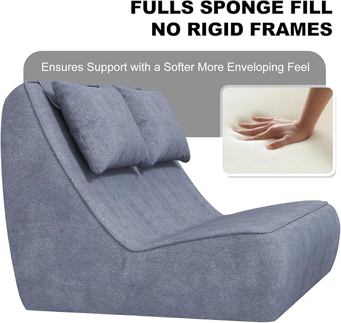 Giant Bean Bag Chair for Adults - Indoor Chaise Lounge with Pillows & Ottomans, All-in-One Sponge Design, Upholstered Loveseat Floor Sofa Chair for Reading, Gaming, Napping, and Movies (SlateGray)