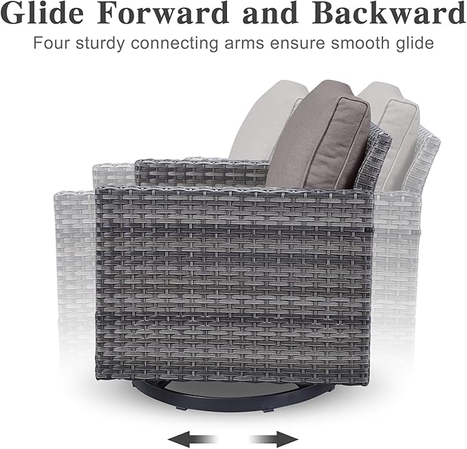 Belord Family Reunion Patio Conversation Set - 6 Piece Outdoor Sectional Furniture Set with Storage Box and Wicker Swivel Glider Chair Set of 2,Removable Gray Cushions for Deck Backyard Sunroom