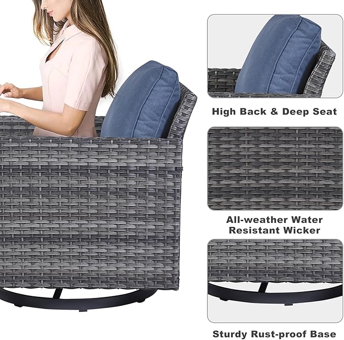 Belord Outdoor Sectional Sofa with 41" Propane Fire Pit Table - 9 Piece Patio Conversation Set with Storage Box and Swivel Rocker Chairs All-Weather PE Wicker Furniture Set Gray
