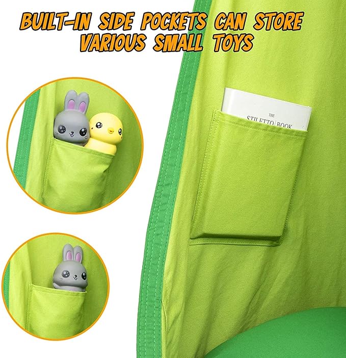 Y-STOP Kids Pod Swing Seat, Hanging Hammock Chair with Inflatable Pillow, Sensory Swing Chair with Pocket for Indoor and Outdoor(Green)