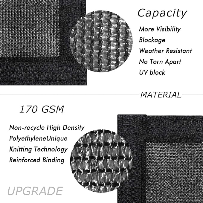 UPGRADE Privacy Fence Screen 4'x33' Black Outdoor 90% Visibility Blockage 170 GSM Mesh Shade Cover Panels for Backyard,Balcony,Home Decoration with Zip Ties,Customized Avaliable