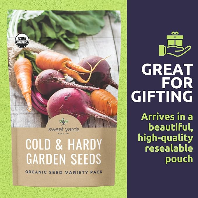 Organic Cold Hardy Fall & Winter Seeds Variety Pack - 10 Individual Packs - 2026 Season - Caulifower, Turnip, Kale, Carrots and More! for Indoor & Outdoor Planting (Non-GMO, Certified Organic)