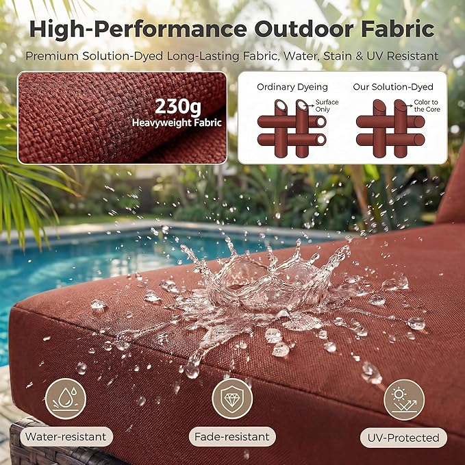 NICESOUL Modern 9 Pcs Patio Sectional Sofa Set with Fire Pit Natural Gas/Propane, Extra Large Outdoor Furniture Sets, 29.3'' High Back Deep Seats Conversations 8 Seater, Brown Rattan and Red Cushion