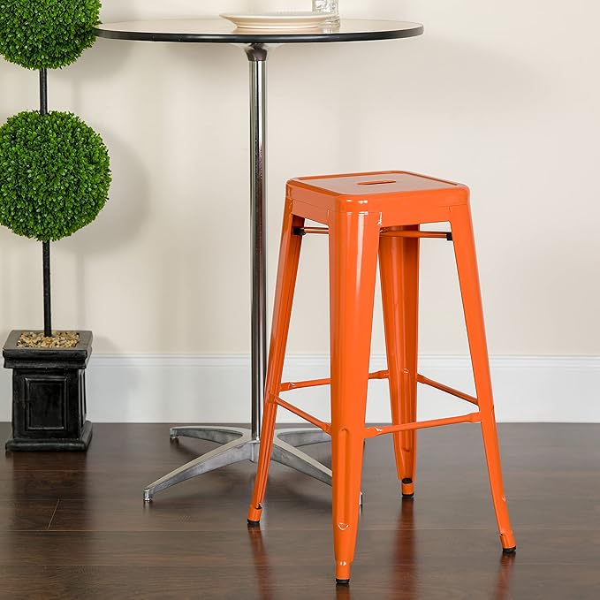 Flash Furniture Lily 4 Pack Commercial Grade 30" High Backless Orange Metal Indoor-Outdoor Barstool with Square Seat