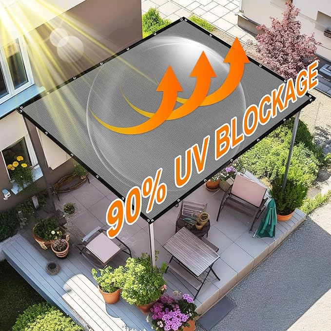 Artpuch 90% Sun Shade Cloth, 10 x 16 FT Pergola Shade Cover Canopy with Grommets, Sun Screen Fabric Tarp for Patio, Outdoor, Garden, Backyard, Light Grey