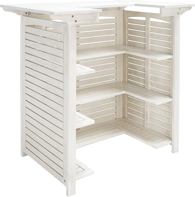 SAFAVIEH Outdoor Collection Monterey White Wash 3-Shelf Patio Bar Table