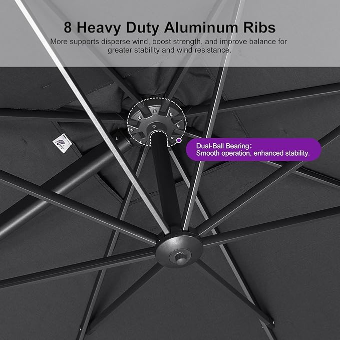 PURPLE LEAF Patio Umbrella 9' X 11.5' Rectangle Cantilever Umbrella Large Aluminum Outdoor Umbrellas with 360-degree Rotation & UPF40+ Premium Fabric for Deck Pool Garden Yard, Mist Grey