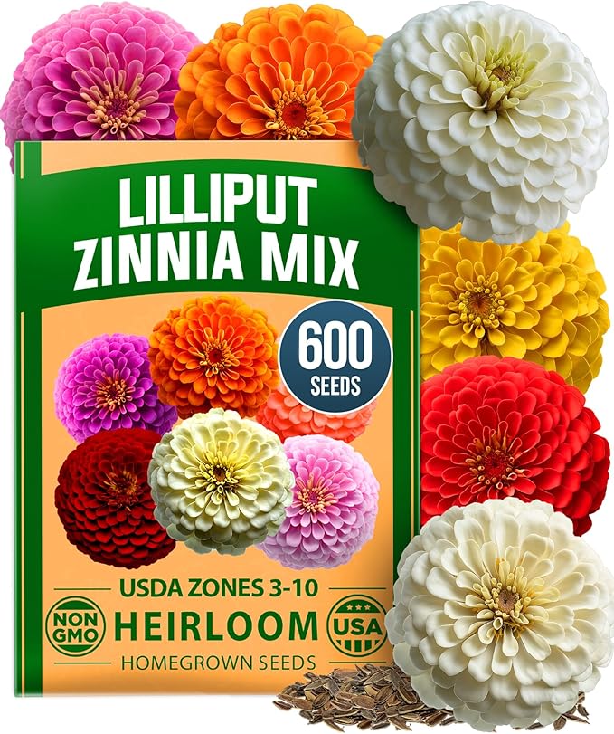 HOME GROWN Zinnia Lilliput Mix Flower Seeds – 600 Seeds (4g) Zinnia elegans – Colorful Dwarf Zinnia Seed Mix for Planting Spring 2026 for Garden Beds, Containers & Cut Flowers, Easy Grow Zinnia Seeds