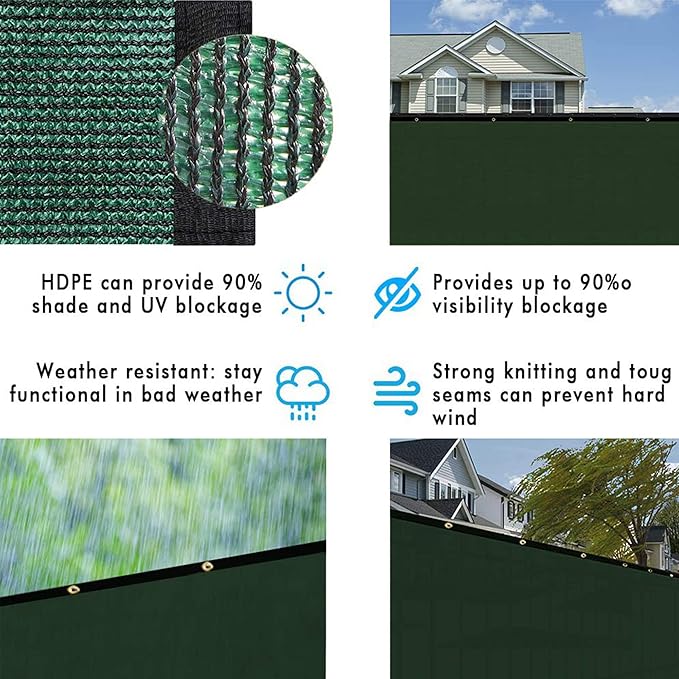 UPGRADE Privacy Fence Screen 4'x3' Dark Green Outdoor 90% Visibility Blockage 170 GSM Mesh Shade Cover Panels for Backyard,Balcony,Home Decoration with Zip Ties,Customized Avaliable