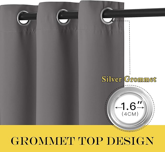 NICETOWN Blackout Grey Curtain 72 inch Length, Grommet Room Darkening Thermal Insulated Soundproof Window Treatment for Bedroom/Living Room, 1 Panel, W46 x L72