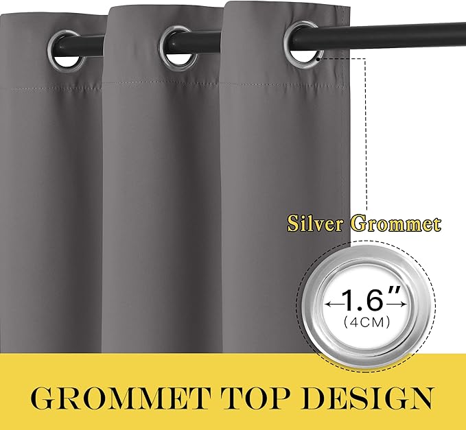 NICETOWN Grey Blackout Curtain 84 inches Long for Bedroom - Thermal Insulated Window Treatment with Grommet Room Darkening Thermal Insulated Panel for Living Room, W52 x L84, 1 Panel