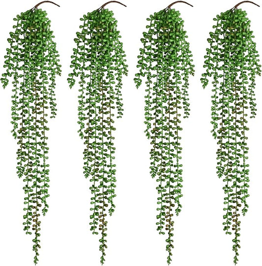Waipfaru 4Pcs Artificial Hanging Plants, Fake Vines Fake Hanging Plants for Outdoors UV Resistant Ivy Artificial Plants Outdoor Faux Plants Indoor Bedroom Living Room Boho Wall Porch Shelf Decor