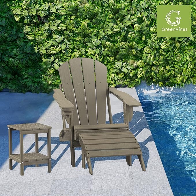 GREENVINES Adirondack-Outdoor-Side-Table | Set of 4 | Wood Grain | 14 x 13 Inches | HDPE Plastic | All Weather | Desert Brown | Outside End Tables | Storage Shelf | for Patio